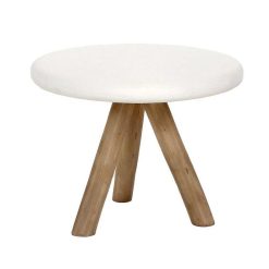 Pomax Tables Basses | Pretoria - Table Basse - Enduit A La Chaux / Bois - Dia 60 X H 45 Cm - Blanc Casse