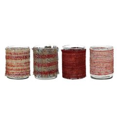 Pomax Photophores / T-Lights | Oray - Photophore - Verre / Tissues Recyclees - Dia 10 X H 13,5 Cm - Mix De Rouges