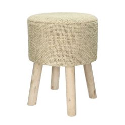 Pomax Tabourets | Ashram - Tabouret - Coton / Bois - Dia 35 X H 46 Cm - Sable