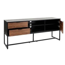 Pomax Armoires | Parigi - Meuble Tv - Emballe A Plat - Melamine / Metal - L 150 X W 40 X H 60 Cm - Noyer/Noir