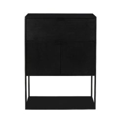 Pomax Etageres | Eszential - Rack 2 Portes 1 Tiroir - Metal / Bois De Sapin - L 60 X W 30 X H 80 Cm - Noir