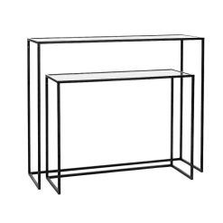 Pomax Consoles | Eszential - Set/2 Meubles Console - Metal / Verre - L 80/100 X W 30/30 X H 60/80 Cm - Noir