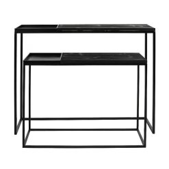 Pomax Consoles | Sharon - Set/2 Meubles Console - Bois De Sapin / Metal - L 100/80 X W 30 X H 80/60 Cm - Noir