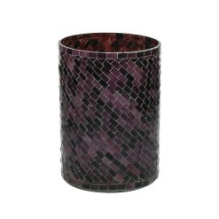 Pomax Photophores / T-Lights | Alhambra - Photophore - Verre Mosaique - Dia 16 X H 20 Cm - Aubergine