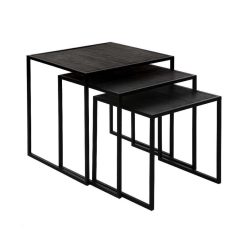 Pomax Tables Basses | Eszential - Set/3 Tables D'Appoint - Metal / Bois De Sapin - L 45/40/35 X W 45/40/35 X H 45/40/35 Cm - Noir