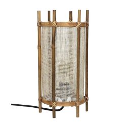 Pomax Lampes De Table | Kasai - Lampe De Table - Lin / Bambou - Dia 18,5 X H 36 Cm - Naturel