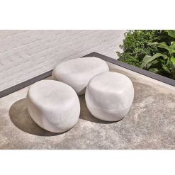 Pomax Poufs | Pebble - Tabouret D'Exterieur - Fibre D'Argile - L 48 X W 46 X H 35,5 Cm - Blanc