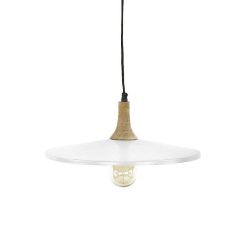 Pomax Suspensions | Brampton - Lampe Suspendue - Metal / Bois De Manguier - Dia 40 X H 13 Cm - Blanc