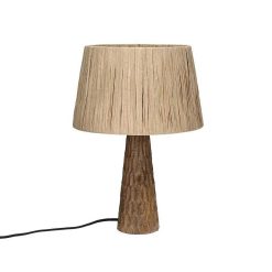 Pomax Lampes De Table | Agnes - Lampe De Table - Bois De Mangier / Raphia - Dia 25 X H 35 Cm - Brun