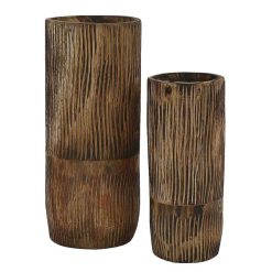 Pomax Vases | Zebra - Set/2 Vases - Bois De Paulownia - Dia 22/28 X H 50/65 Cm - Naturel