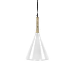 Pomax Suspensions | Brampton - Lampe Suspendue - Metal / Bois De Manguier - Dia 25 X H 42 Cm - Blanc