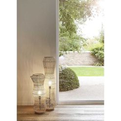 Pomax Lampadaires | Surya - Lampadaire - Rotin / Bois - Dia 25 X H 70 Cm - Blanc