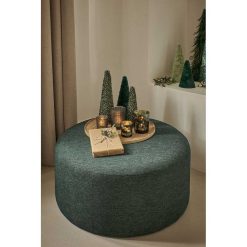 Pomax Poufs | Delilah - Pouf - Polyester / Bois - Dia 80 X H 35 Cm - Vert Foret