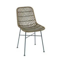 Pomax Chaises | Rodos - Chaise - Rotin / Metal - L 43,5 X W 56,5 X H 80 Cm - Gris Bleu