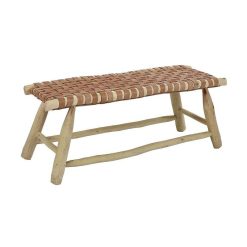 Pomax Bancs | Babouche - Banc - Bois D'Eucalyptus / Cuir - L 105 X W 40 X H 42 Cm - Naturel