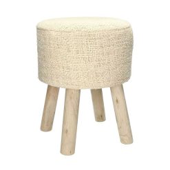 Pomax Tabourets | Ashram - Tabouret - Coton / Bois - Dia 35 X H 46 Cm - Ecru