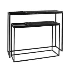 Pomax Consoles | Sharon - Set/2 Meubles Console - Bois De Sapin / Metal - L 100/80 X W 30 X H 80/60 Cm - Noir