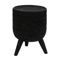 Pomax Tabourets | Strom - Tabouret - Bois De Paulownia - Dia 34 X H 45 Cm - Noir