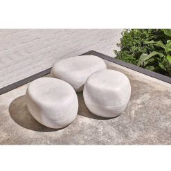 Pomax Poufs | Pebble - Tabouret D'Exterieur - Fibre D'Argile - L 60 X W 43 X H 31 Cm - Blanc