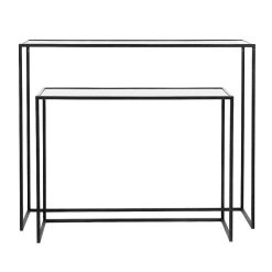 Pomax Consoles | Eszential - Set/2 Meubles Console - Metal / Verre - L 80/100 X W 30/30 X H 60/80 Cm - Noir