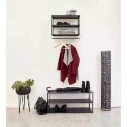 Pomax Etageres Murales | Eszential - Etagere/Table D'Appoint - Metal / Bois - L 90 X W 30 X H 40 Cm - Noir