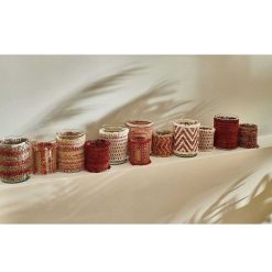 Pomax Photophores / T-Lights | Oray - Photophore - Verre / Tissues Recyclees - Dia 10 X H 13,5 Cm - Mix De Rouges