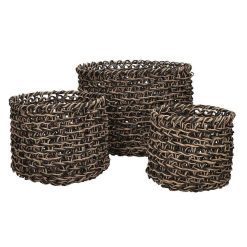 Pomax Bols & Paniers | Nyons - Set/3 Paniers - Papier - Dia 15/20/28 X H 15/17/23 Cm - Naturel/Noir