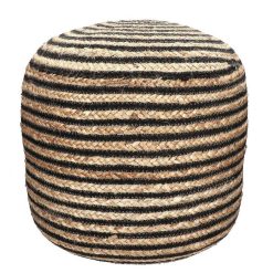 Pomax Coussins De Sol | Bombay - Pouf - Jute / Coton - Dia 45 X H 45 Cm - Naturel/Noir