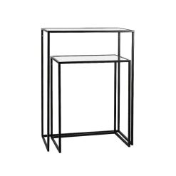 Pomax Consoles | Eszential - Set/2 Meubles Console - Metal / Verre - L 50/60 X W 30/30 X H 60/80 Cm - Noir