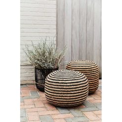 Pomax Coussins De Sol | Bombay - Pouf - Jute / Coton - Dia 45 X H 45 Cm - Naturel/Noir