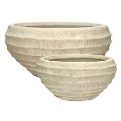 Pomax Cache-Pots | Boda - Set/2 Pots A Fleurs - Fibre D'Argile - Dia 36/45 X H 18/21 Cm - Naturel