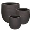 Pomax Cache-Pots | Otto - Set/3 Pots A Fleurs - Fibre D'Argile - Dia 27/35/45 X H 26/34/45 Cm - Brun