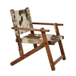 Pomax Canapes | Benissa - Chaise Relax - Peau De Vache / Bois D'Acacia - L 68 X W 65 X H 77 Cm - Brun