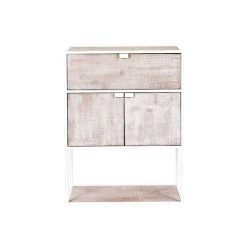 Pomax Etageres | Eszential - Rack 2 Portes 1 Tiroir - Metal / Bois De Sapin - L 60 X W 30 X H 80 Cm - Naturel/Blanc