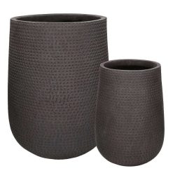 Pomax Cache-Pots | Otto - Set/2 Pots A Fleurs - Fibre D'Argile - Dia 28/38 X H 36/47 Cm - Brun