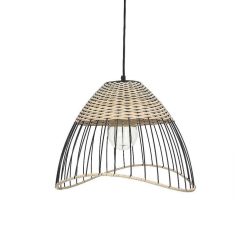 Pomax Suspensions | Trix - Lampe Suspendue - Metal / Rotin - Dia 42 X H 28 Cm - Naturel/Noir