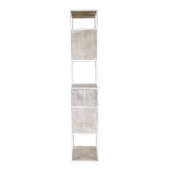 Pomax Etageres | Eszential - Rack 4 Portes 1 Tiroir - Metal / Bois De Sapin - L 60 X W 30 X H 165 Cm - Naturel/Blanc