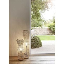 Pomax Lampadaires | Surya - Lampadaire - Rotin / Bois - Dia 25 X H 100 Cm - Blanc