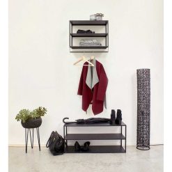 Pomax Etageres Murales | Eszential - Etagere/Table D'Appoint - Metal / Bois - L 60 X W 30 X H 40 Cm - Noir