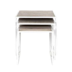 Pomax Tables Basses | Eszential - Set/3 Tables D'Appoint - Metal / Bois De Sapin - L 45/40/35 X W 45/40/35 X H 45/40/35 Cm - Naturel/Blanc