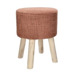 Pomax Tabourets | Ashram - Tabouret - Coton / Bois - Dia 35 X H 46 Cm - Vin