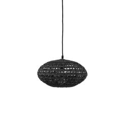 Pomax Suspensions | Rota - Lampe Suspendue - Rotin / Bois - Dia 36 X H 20 Cm - Noir