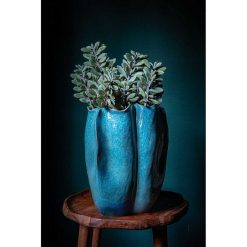 Pomax Vases | Cezanne - Vase - Gres - L 28 X W 27,5 X H 36,5 Cm - Bleu Crepuscule