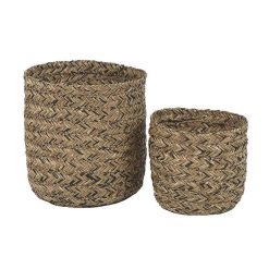 Pomax Bols & Paniers | Orbino - Set/2 Paniers - Jonc De Mer - Dia 28/38 X H 25/40 Cm - Naturel/Noir