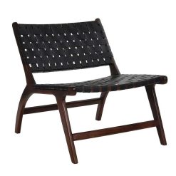 Pomax Canapes | Aosta - Chaise Relax - Cuir De Buffle / Bois D'Acacia - L 65 X W 76 X H 70 Cm - Noir