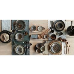 Pomax Accessoires | Kerf - Set/3 Coquetier & Sous-Assiette & Bol D'Epices Mini - Bois D'Acacia - - Dia 5/9/5,5 X H 6/0,7/2,5 Cm - Rouille