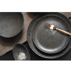 Pomax Vaisselle | Basalt - Assiette A Dessert - Gres - Dia 21,5 X H 2,1 Cm - Noir