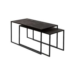 Pomax Tables Basses | Eszential - Set/2 Tables Basses - Metal / Bois De Sapin - L 80/75 X W 40/35 X H 40/35 Cm - Noir