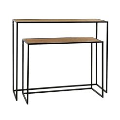 Pomax Consoles | Eszential - Set/2 Consoles - Bois - Metal - L 80/100 X W 30/30 X H 60/80 Cm - Naturel/Noir