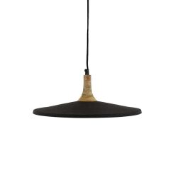 Pomax Suspensions | Brampton - Lampe Suspendue - Metal / Bois De Manguier - Dia 40 X H 13 Cm - Noir